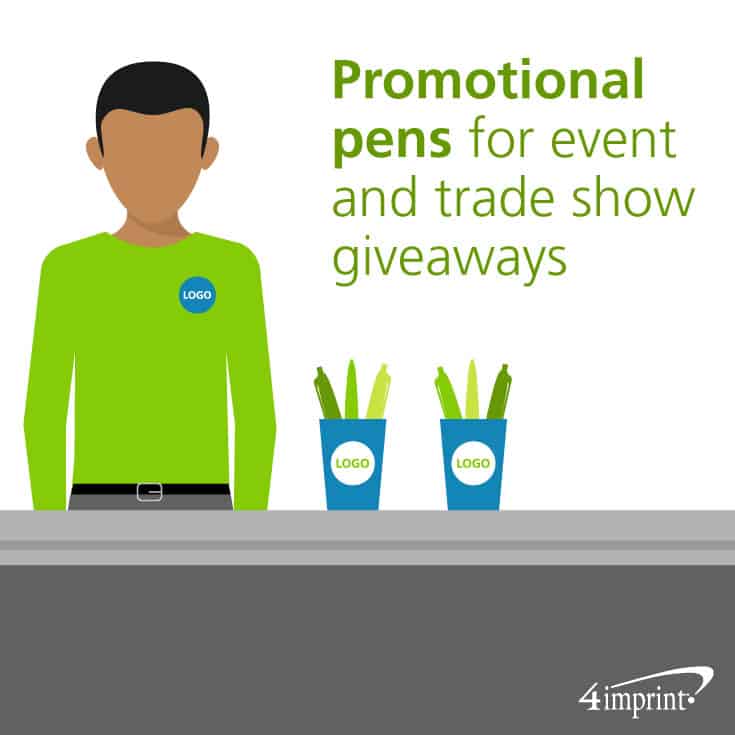 Distribute promotional pens at events and as trade show giveaways.
