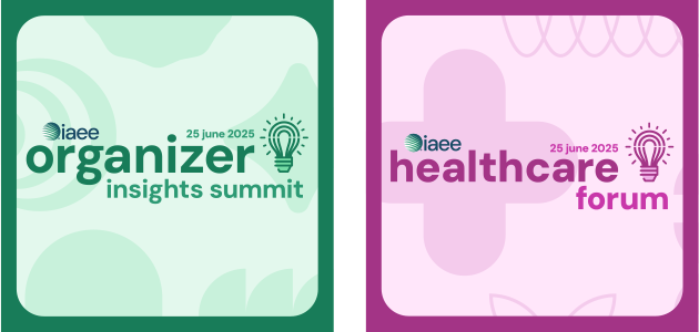 IAEE Organizer Insights Summit logo and IAEE Half-Day Healthcare Forum logo side by side