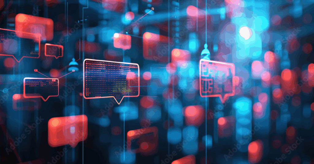 technology background with conversation bubbles floating throughout