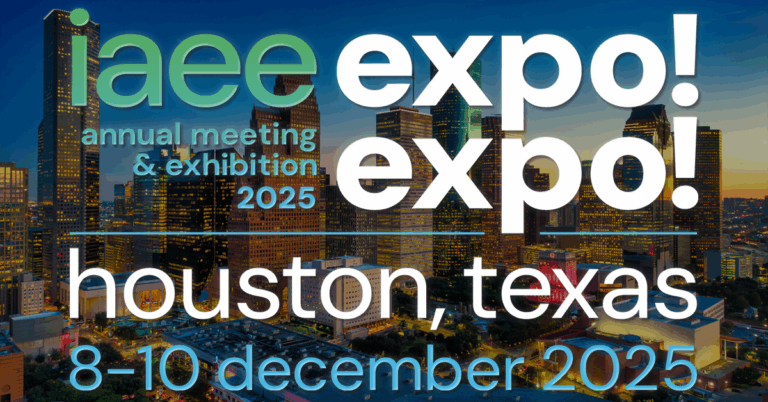 Expo! Expo! IAEE's Annual Meeting & Exhibition 2025 logo with Houston, Texas skyline in the background