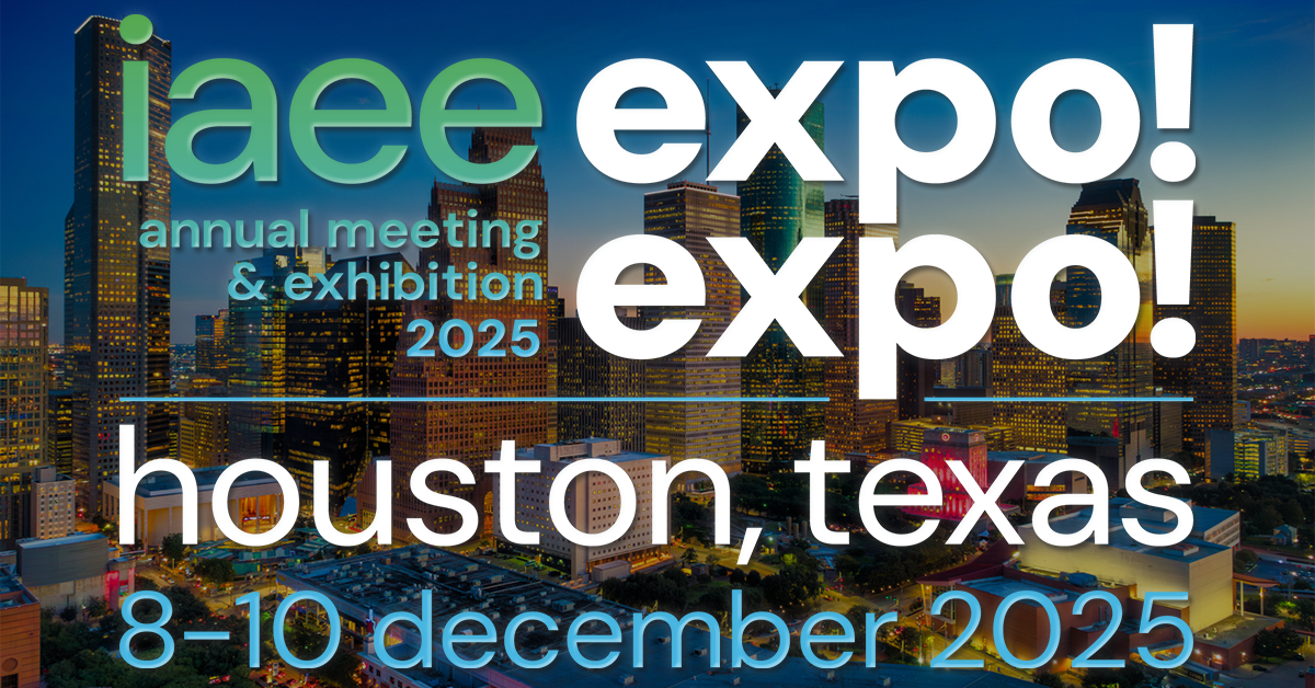 Expo! Expo! IAEE's Annual Meeting & Exhibition 2025 logo with Houston, Texas skyline in the background