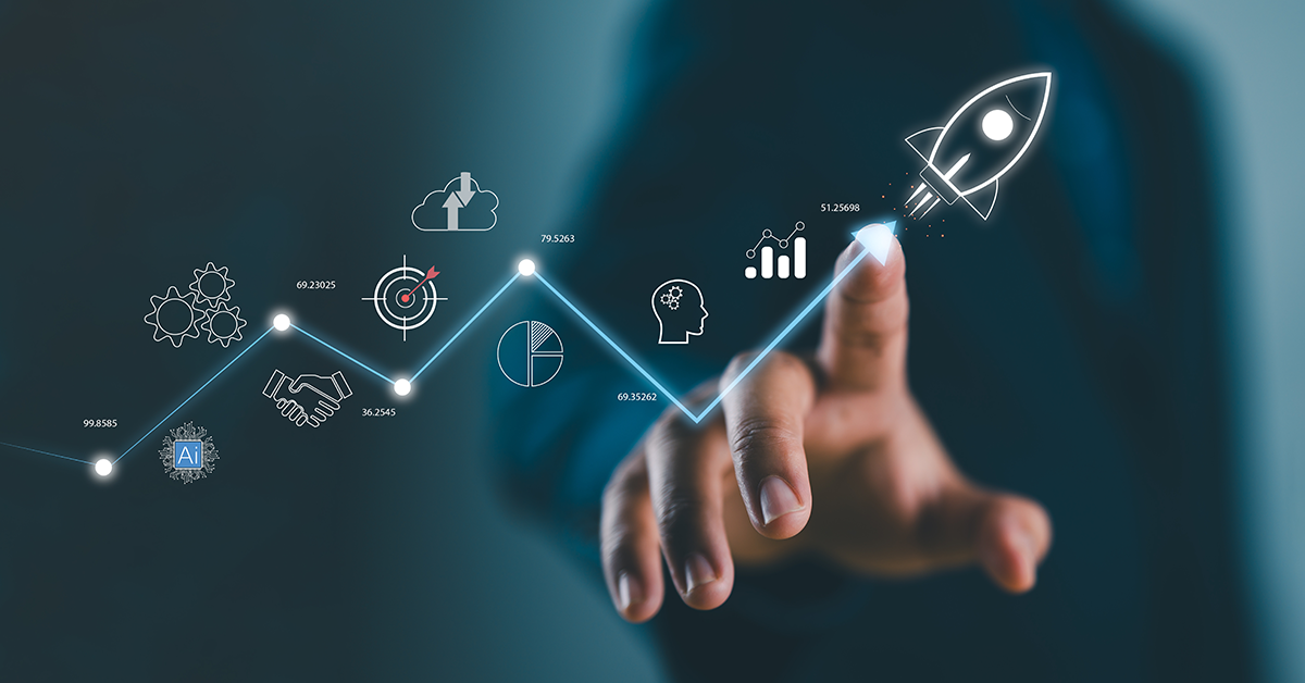 elements of business strategy supporting rocket in upward trajectory