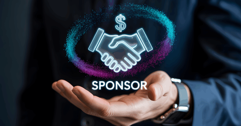 Handshake icon with dollar sign symbolizes sponsorship deal in a professional business context