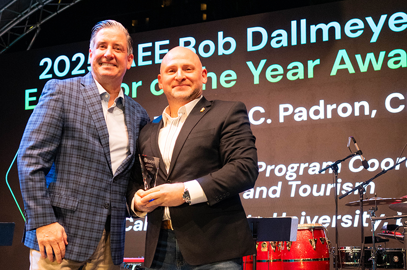 IAEE Awards Committee Immediate Past Chairperson Bob O’Connell presents Dr. Thomas C. Padron the IAEE Bob Dallmeyer Educator of the Year Award at the ceremony held during Expo! Expo! IAEE’s Annual Meeting & Exhibition 2025 in Houston, TX.