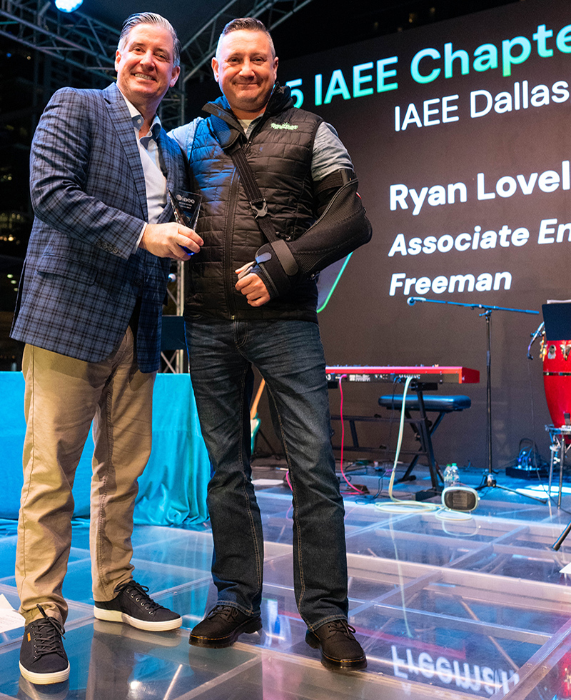 IAEE Awards Committee Immediate Past Chairperson Bob O’Connell presents Ryan Lovell the IAEE Chapter Merit Award at the ceremony held during Expo! Expo! IAEE’s Annual Meeting & Exhibition 2025 in Houston, TX.